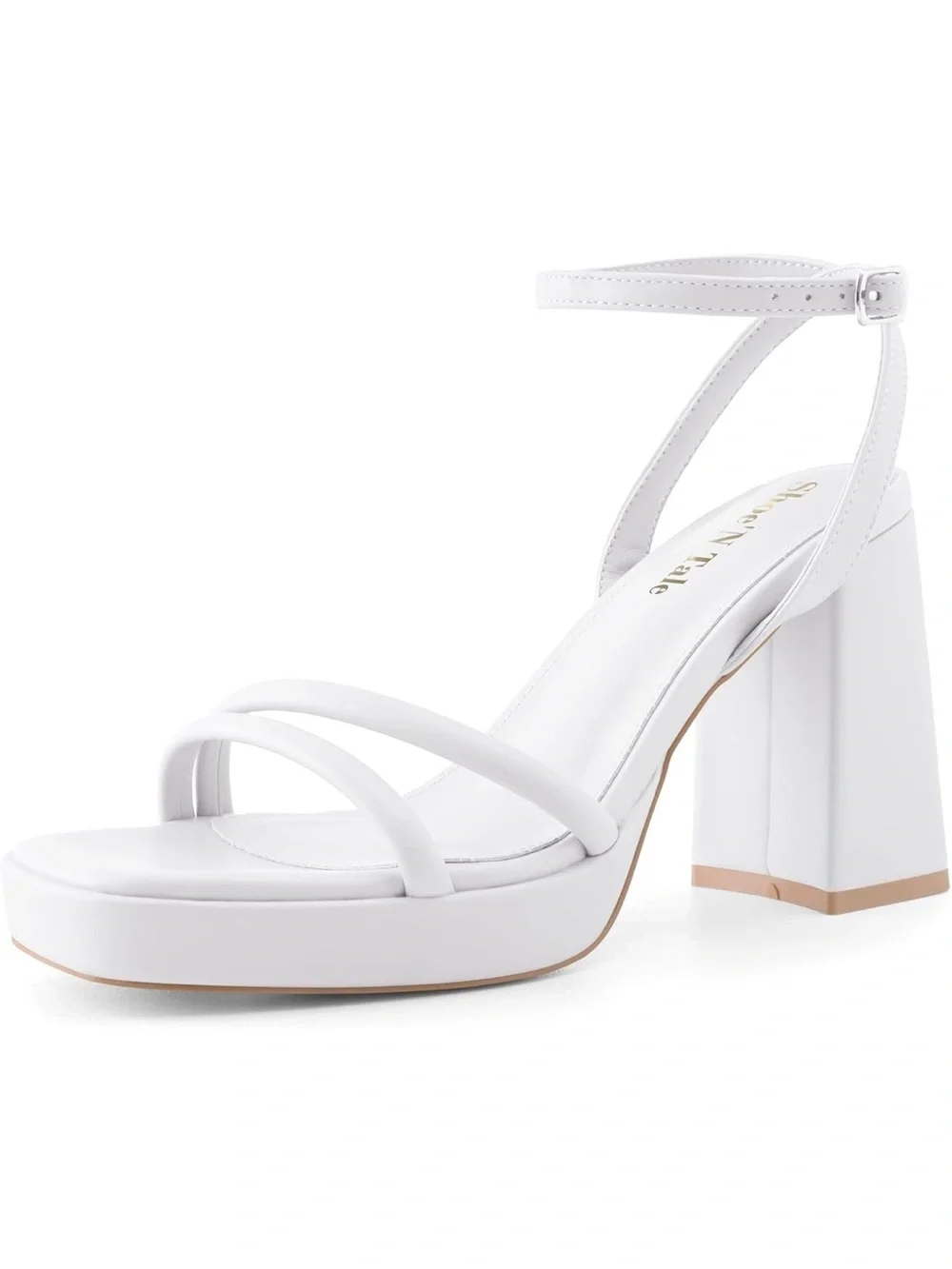 Gracestride White Strappy Platform Block Heel Sandals Size: 9 New #Lux-CL